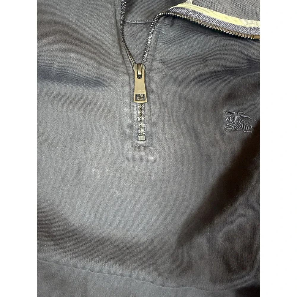 Burberry Brit Mens M Blue 1/4 Zip Pullover Sweater Nova Check Cotton Authentic